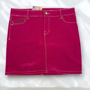 Y2K Cache Hot Pink Denim Mini Skirt with Contrast Stitching 4 Vintage Colorful